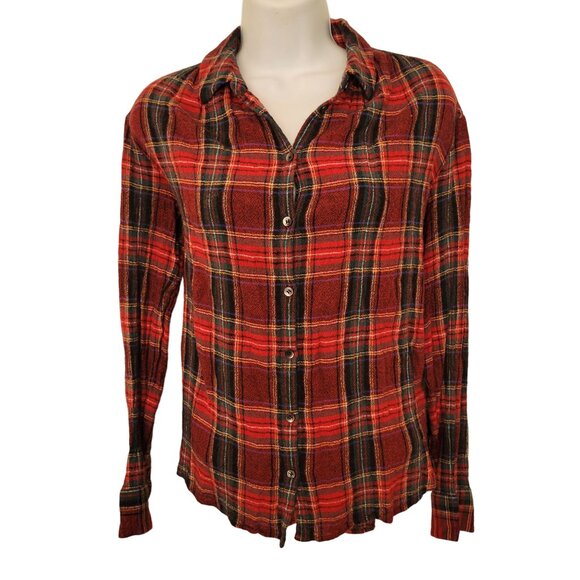 Madewell Red Tartan Plaid Button Up CENTRAL Shirt S Wool‎ Boyfriend Fit - Picture 2 of 8